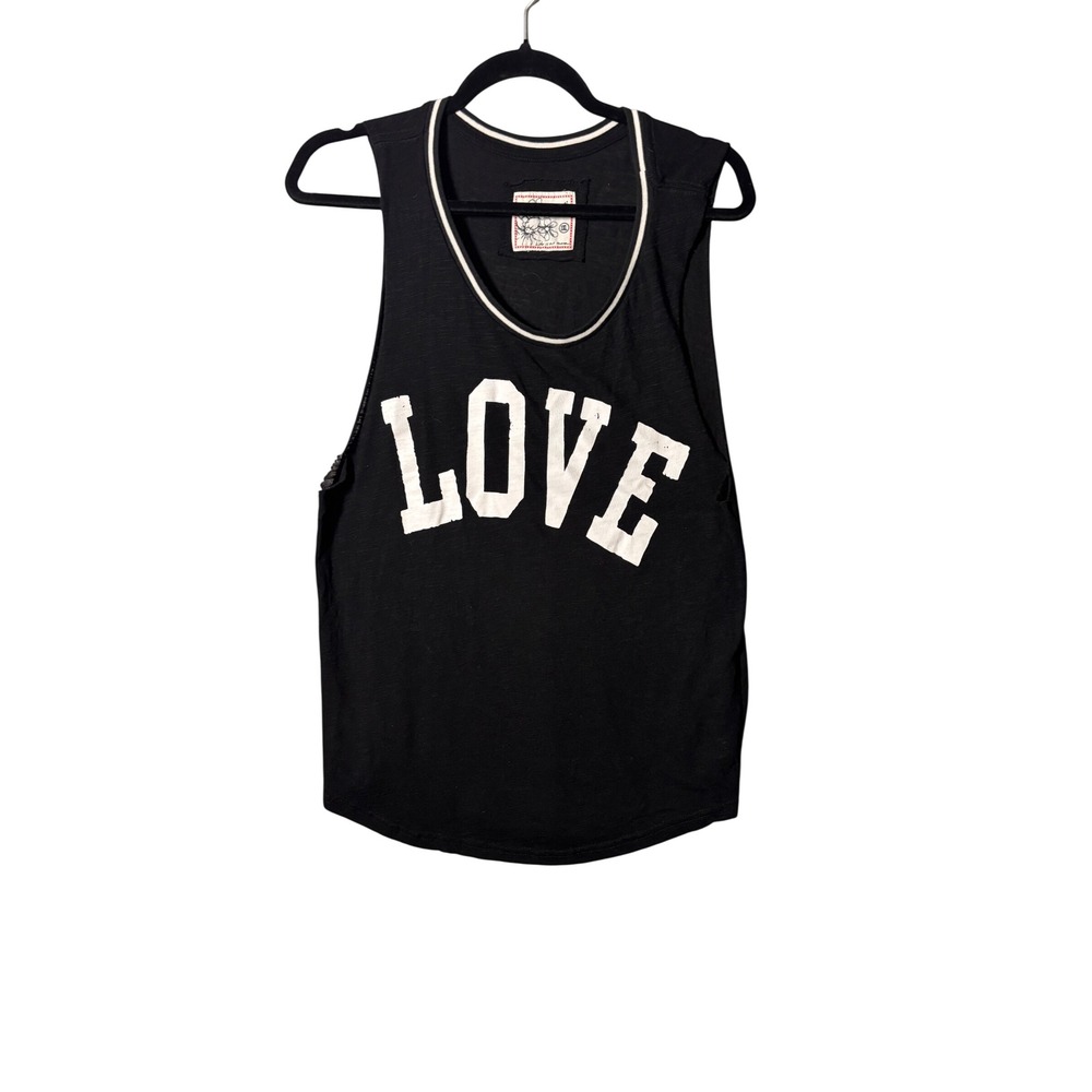 Reflex Womens Tank Top 1XL Black Love Graphic Raw Edge Muscle Tee Athleisure